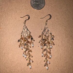 Gold Dangle Beaded Statement Earrings with Pearls